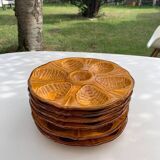 6 oyster plates, for 6 oysters, vintage glazed ceramic slip