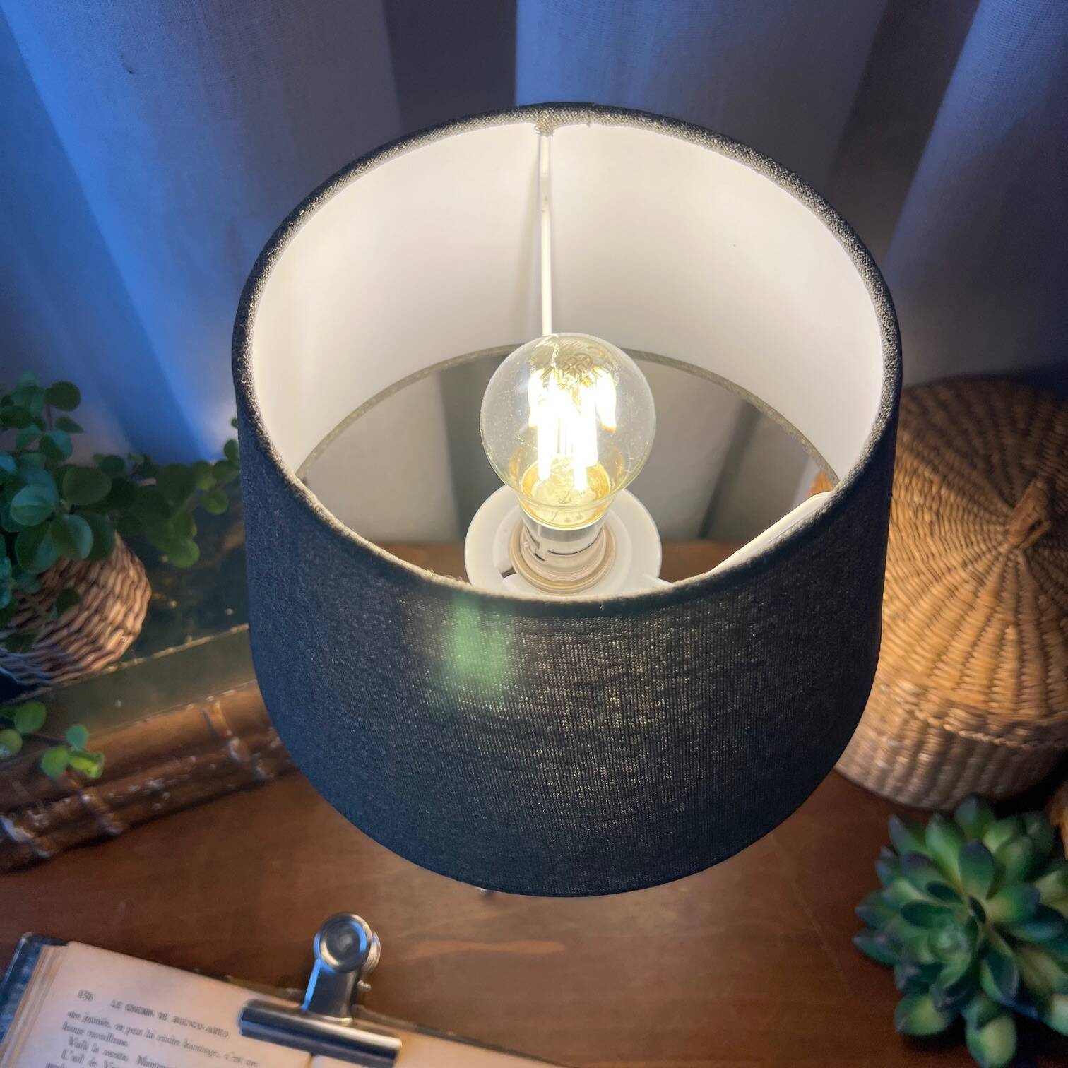 Crystal lamp with dark grey lampshade