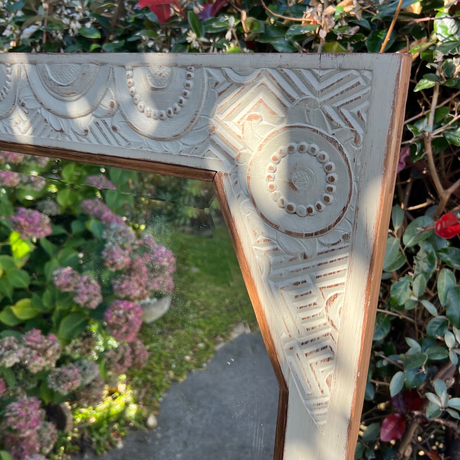 Beveled orphan mirror in wood, 179x65 cm