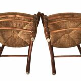 Pair of straw and cherry armchairs