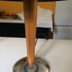 Lamp, light wood foot and stainless steel base, black shade