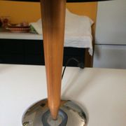 Lamp, light wood foot and stainless steel base, black shade