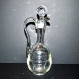 Antique carafe, blown glass can, acid-etched, garland basket, 1900