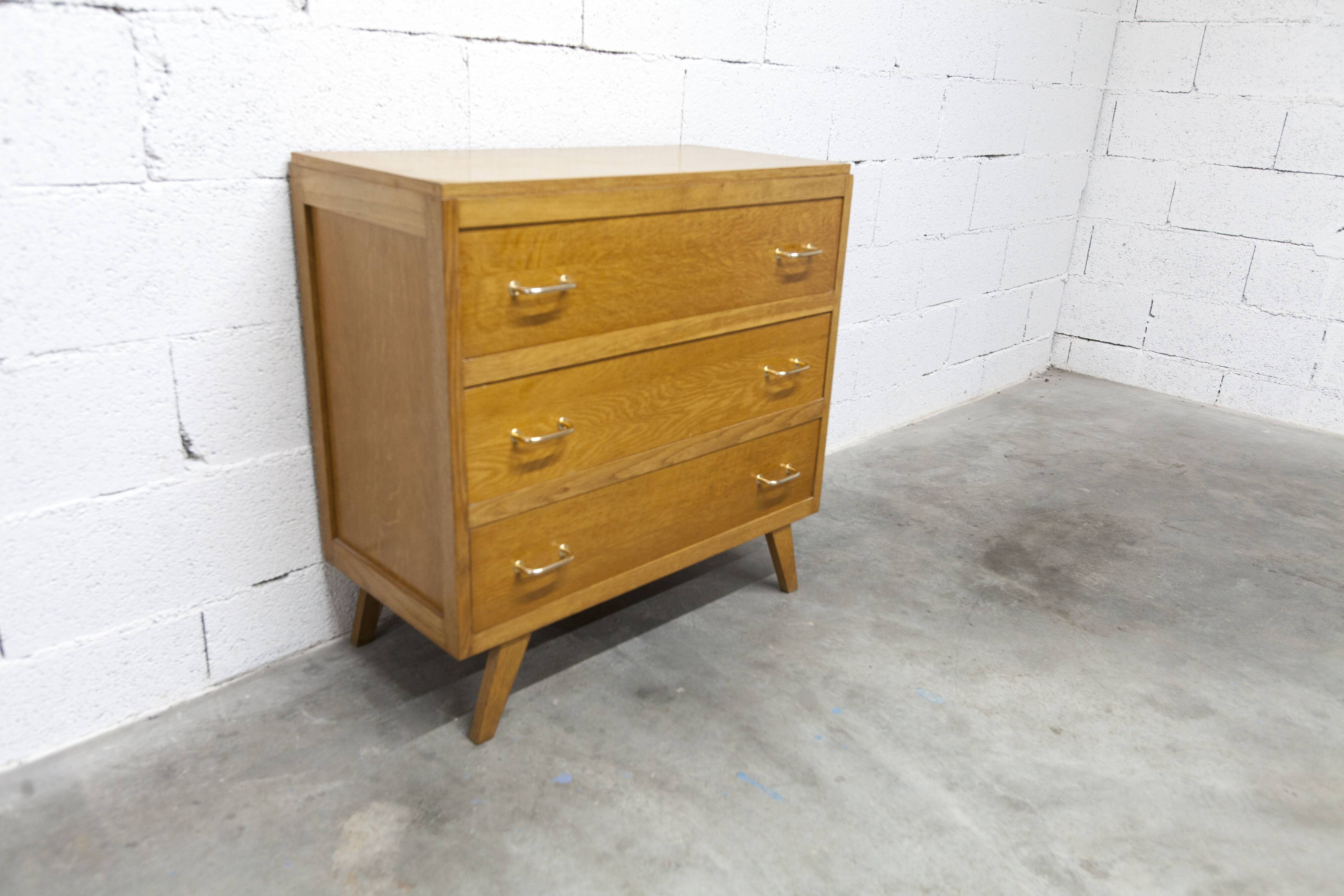 3-drawer chest with splayed legs, 1960s, honey color