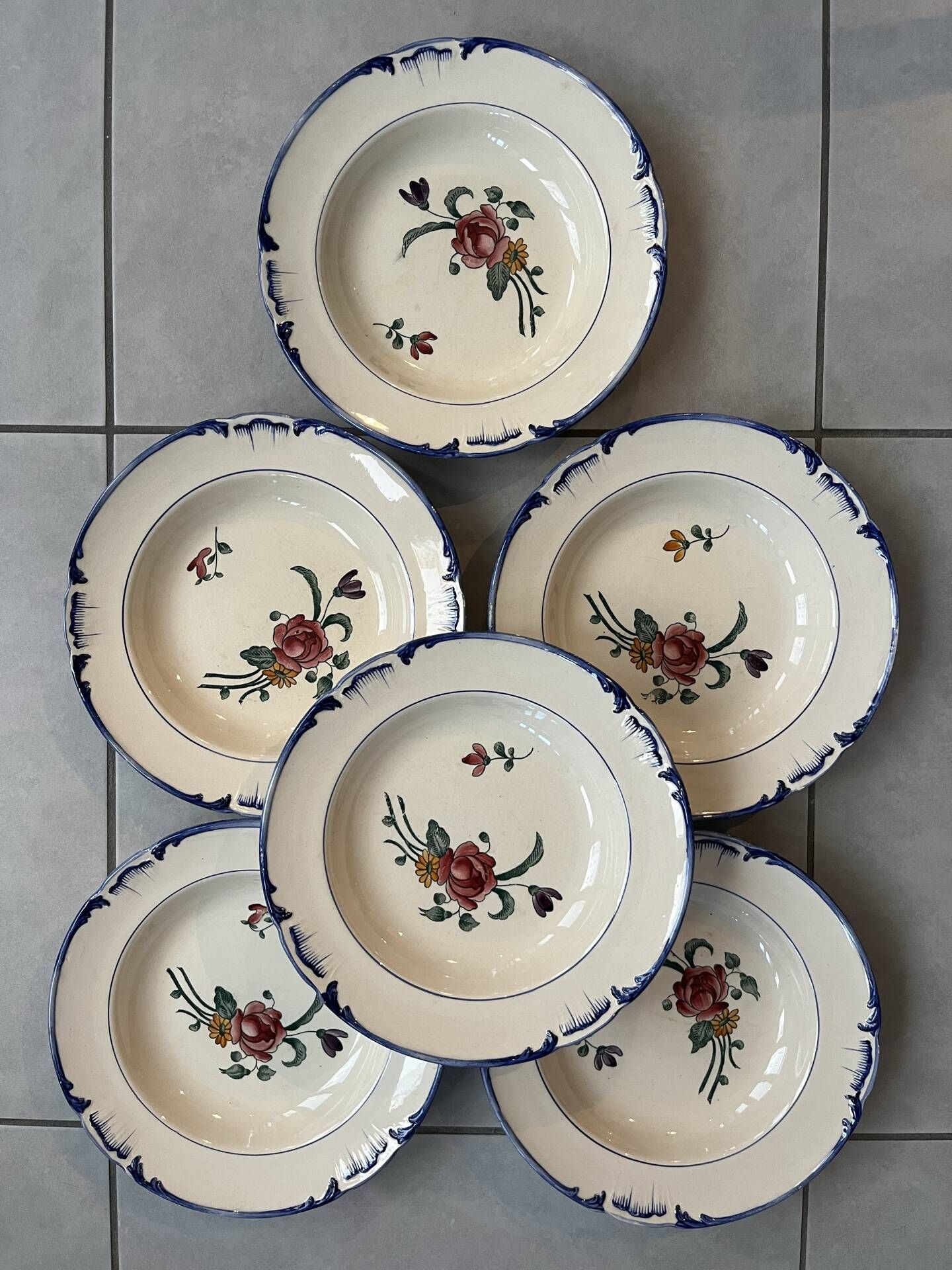 Set of 6 polychrome deep plates "Velars" Longchamp