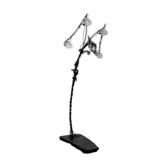 Brutalist sculptural wrought iron Dragon floor lamp, France