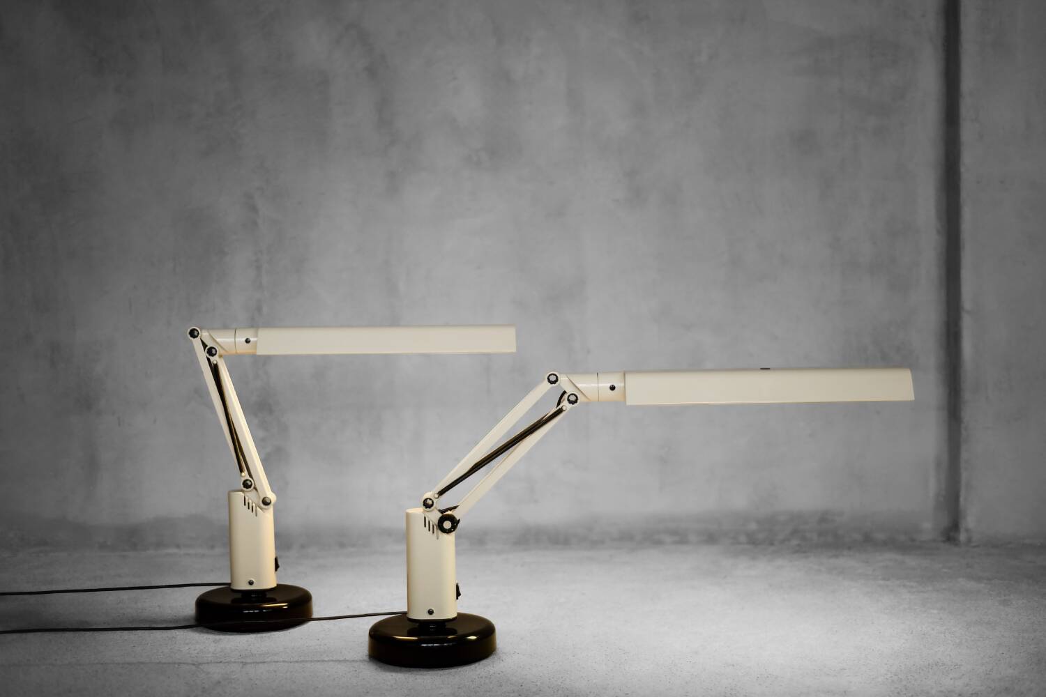 Beige plastic table lamp Lucifer, mid-century modern Scandinavian style.