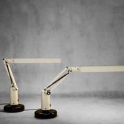 Beige plastic table lamp Lucifer, mid-century modern Scandinavian style.