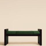 Maërl bench, sepia model, ebonized chestnut and green leather