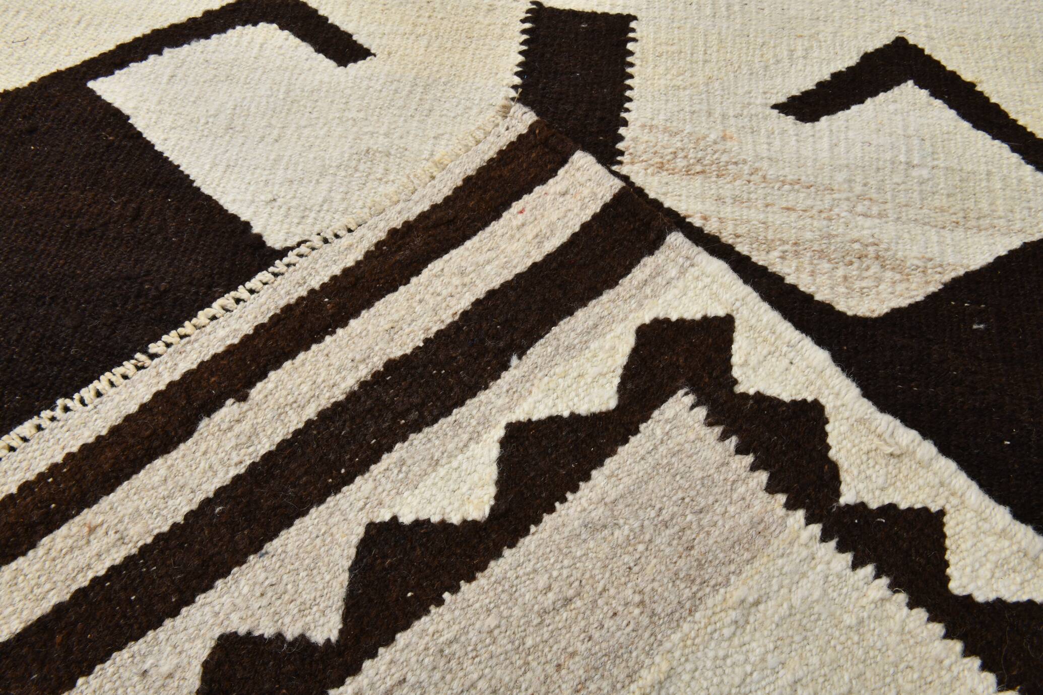 3x11 Kilim Cream & Brown Tribal Kilim Runner Rug, 99x322Cm