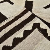 3x11 Kilim Cream & Brown Tribal Kilim Runner Rug, 99x322Cm