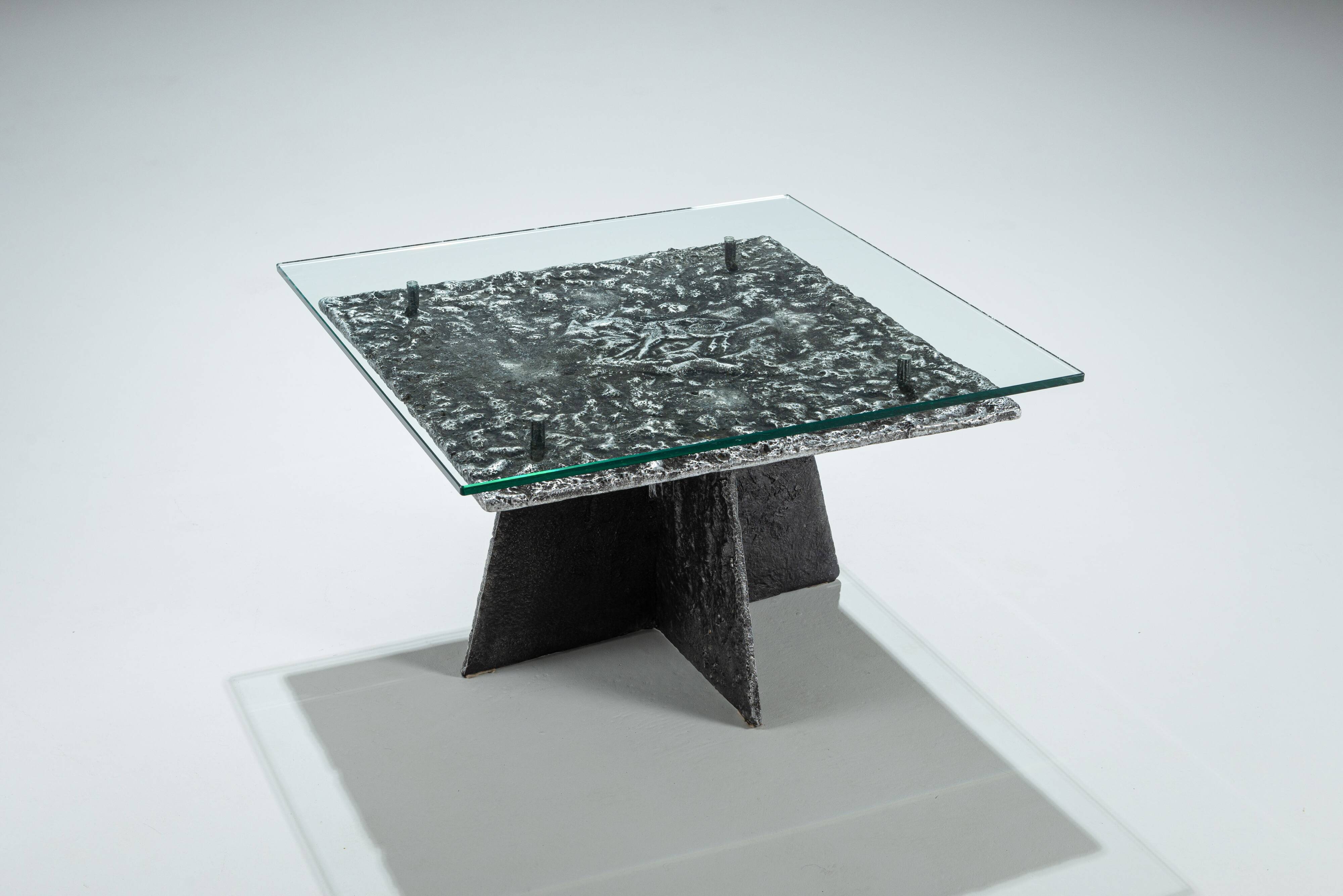 Heavy cast aluminium brutalist coffee table