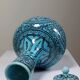 Covered vase or Persian jar, glazed Iznik pottery, vintage turquoise painted.