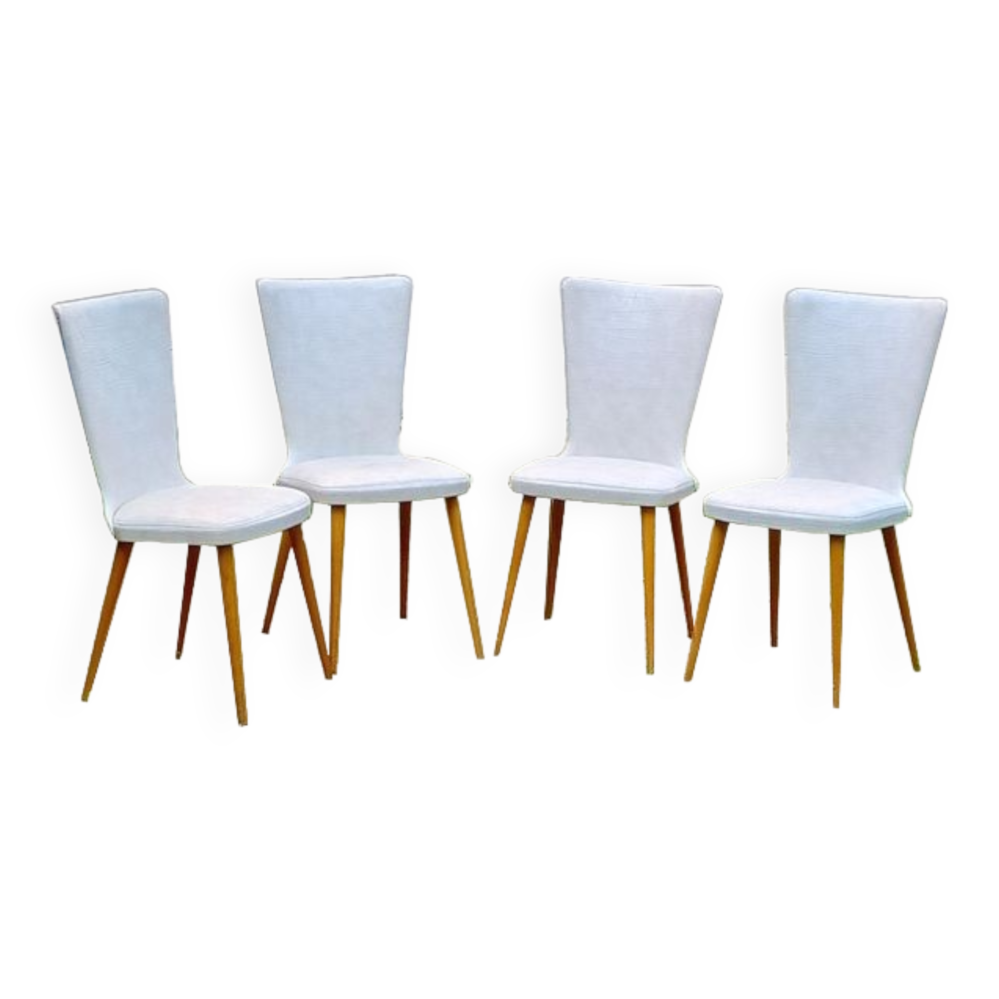 4 vintage Baumann Essor chairs in wood and skai from the 1960s