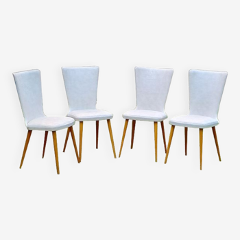 4 vintage Baumann Essor chairs in wood and skai 1960s