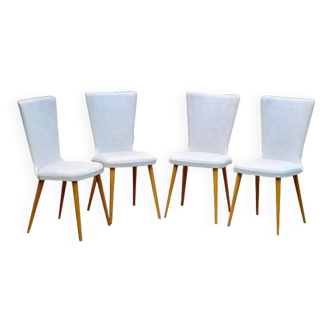 4 vintage Baumann Essor chairs in wood and skai 1960s