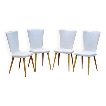 4 vintage Baumann Essor chairs in wood and skai from the 1960s.