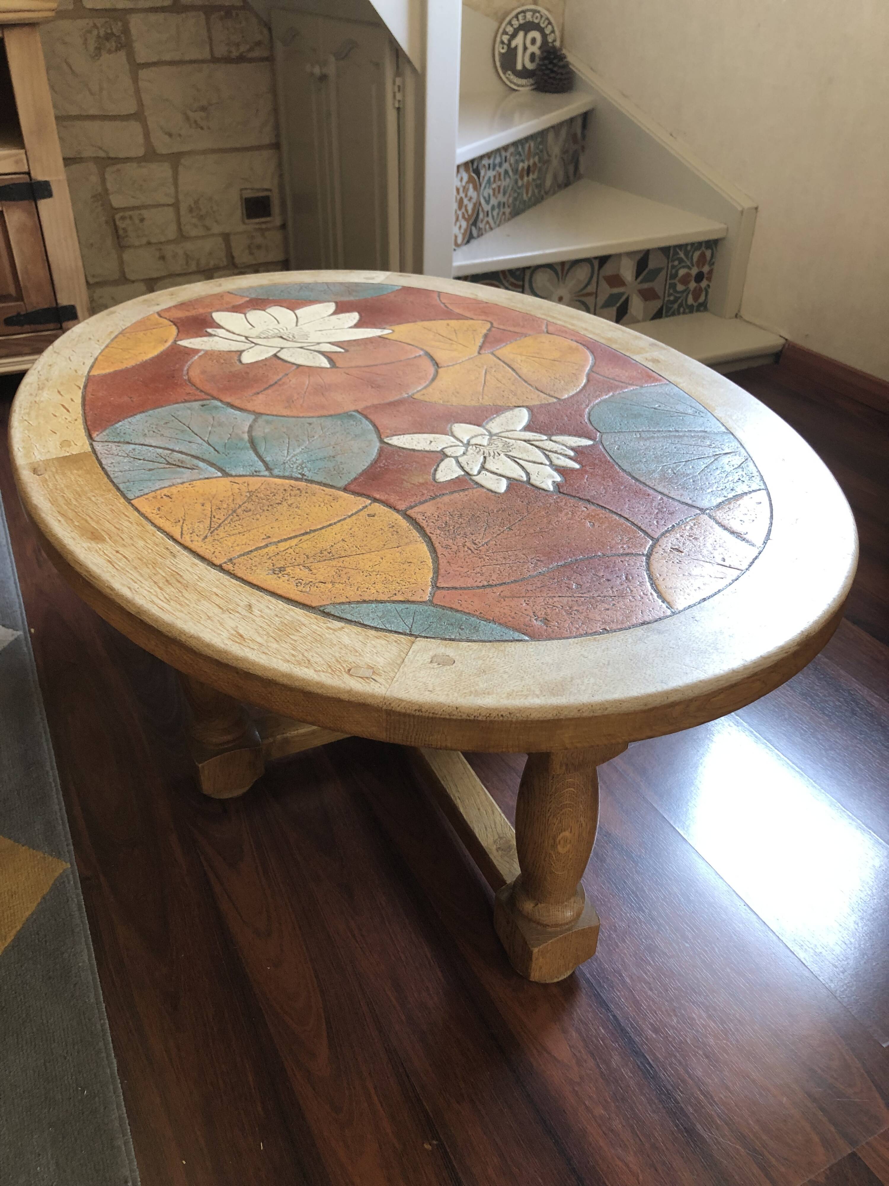 Table basse bois et céramique signée Louis Barrois