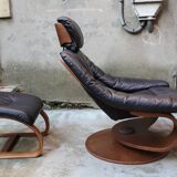 Black leather armchair + footrest