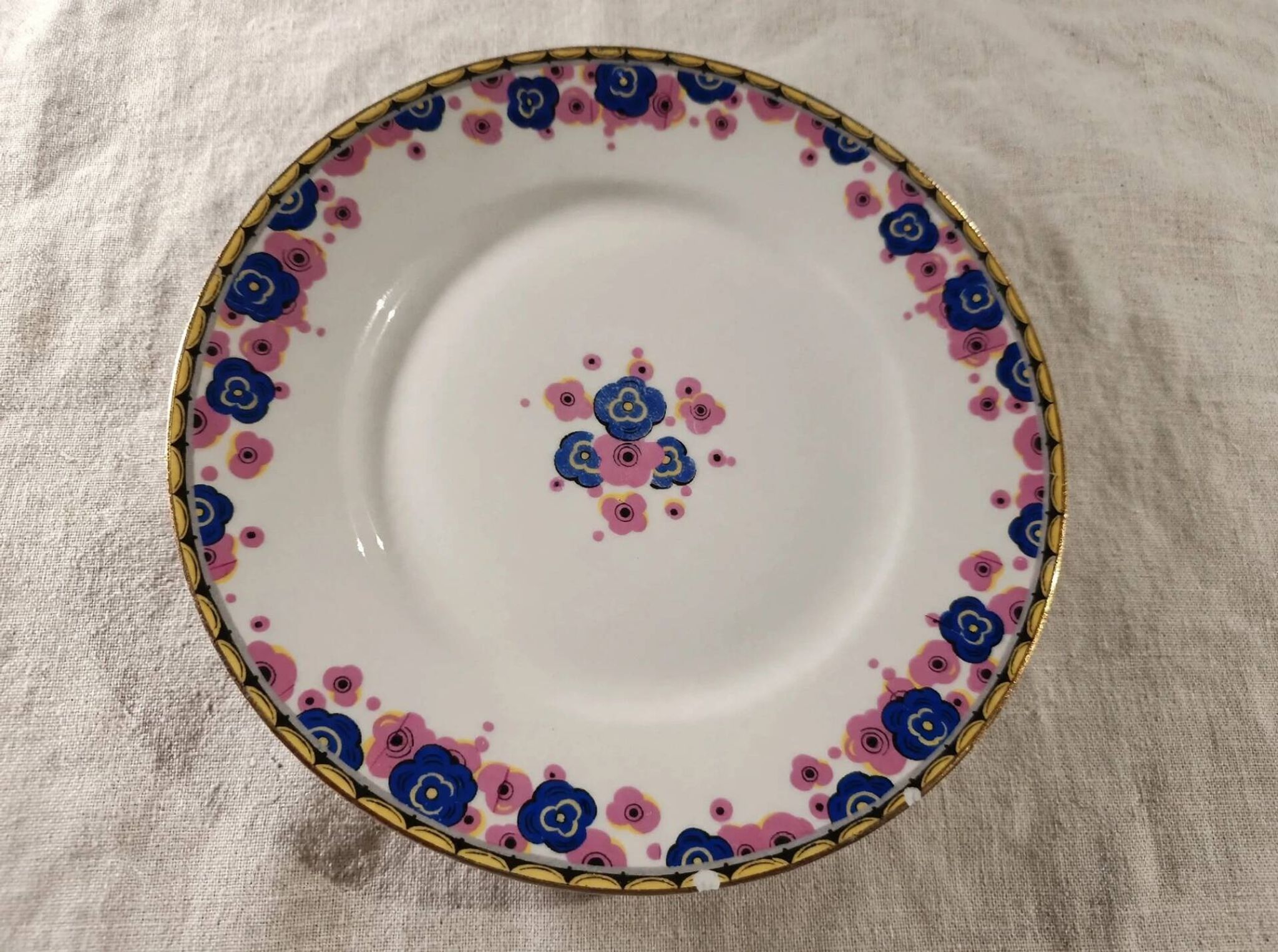 Set of 6 Art Deco dessert plates - Limoges porcelain a.f. and