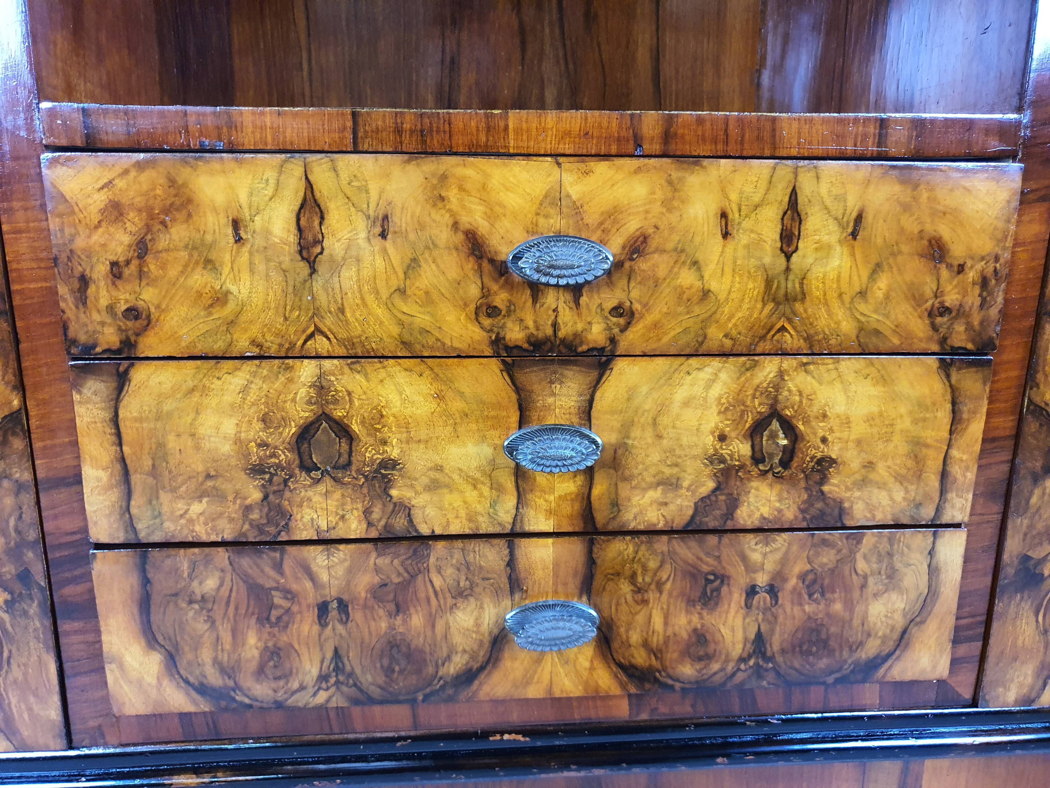 Art deco dining room sideboard in briar with upstand, 1940s