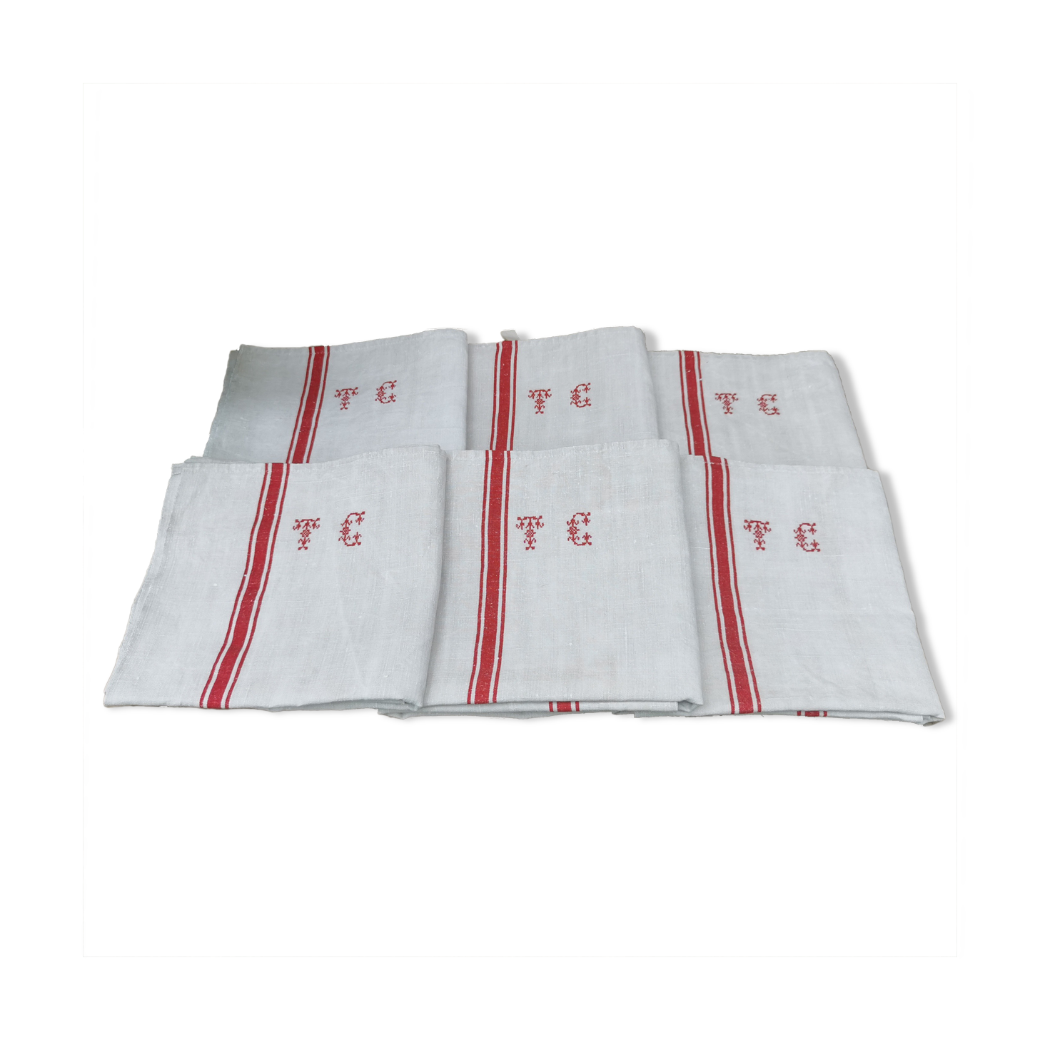 6 old monogrammed tea towels