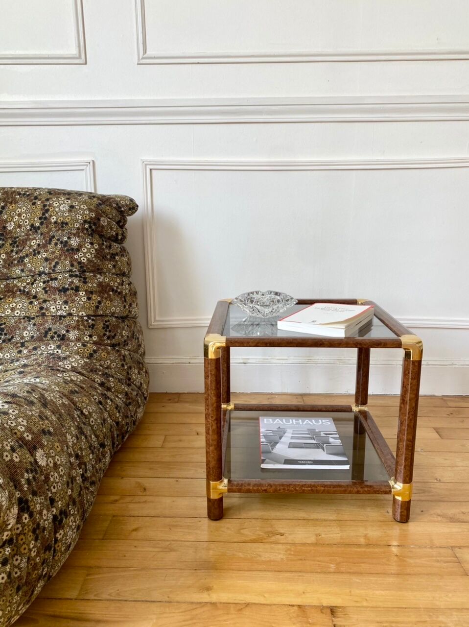 Piece of smoked glass sofa
