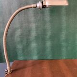 Old workshop lamp, silver metal, flexible, 1950