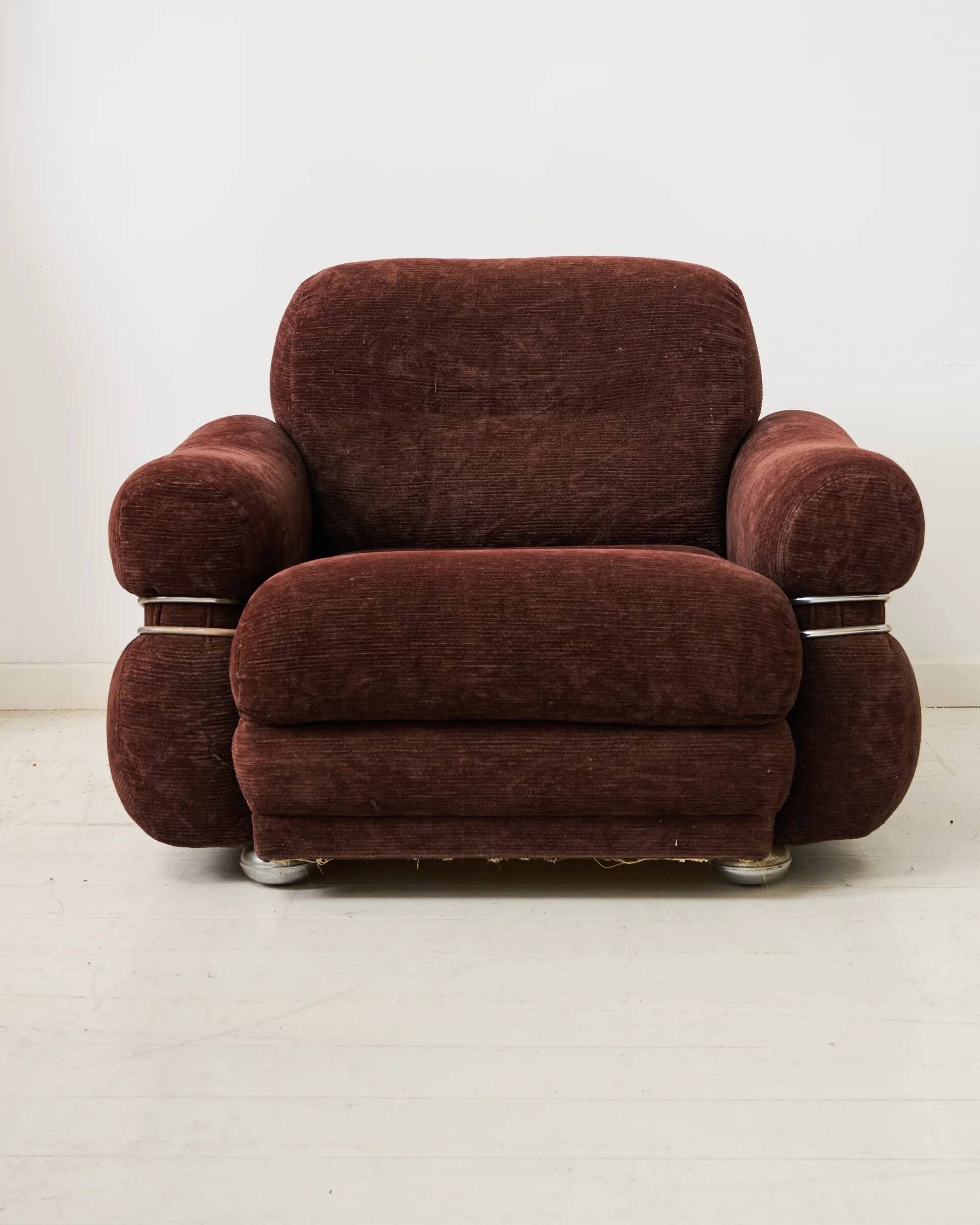 Brown velvet armchair, in the style of Adriano Piazzesi, Italy, 1980s.