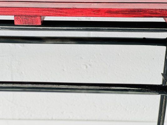 Red industrial pine bench, 1970s