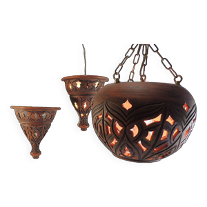Suspension et paire d'appliques - terre cuite
