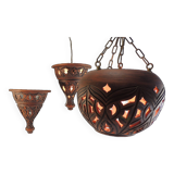 Suspension and pair of terracotta/vintage wall lights