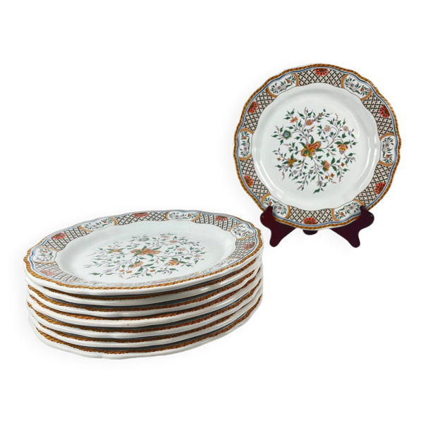 Lot de 8 assiettes plates Gien modèle Rouen Sainfoin, 1990
