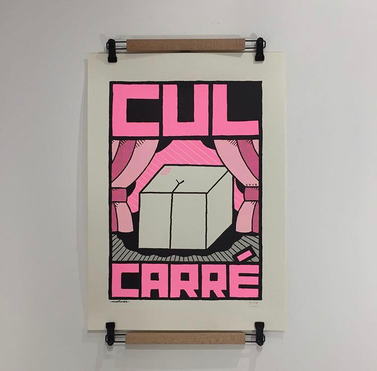 Pink "Cul Carré" poster, 70x50 cm, hand-printed numbered screen print
