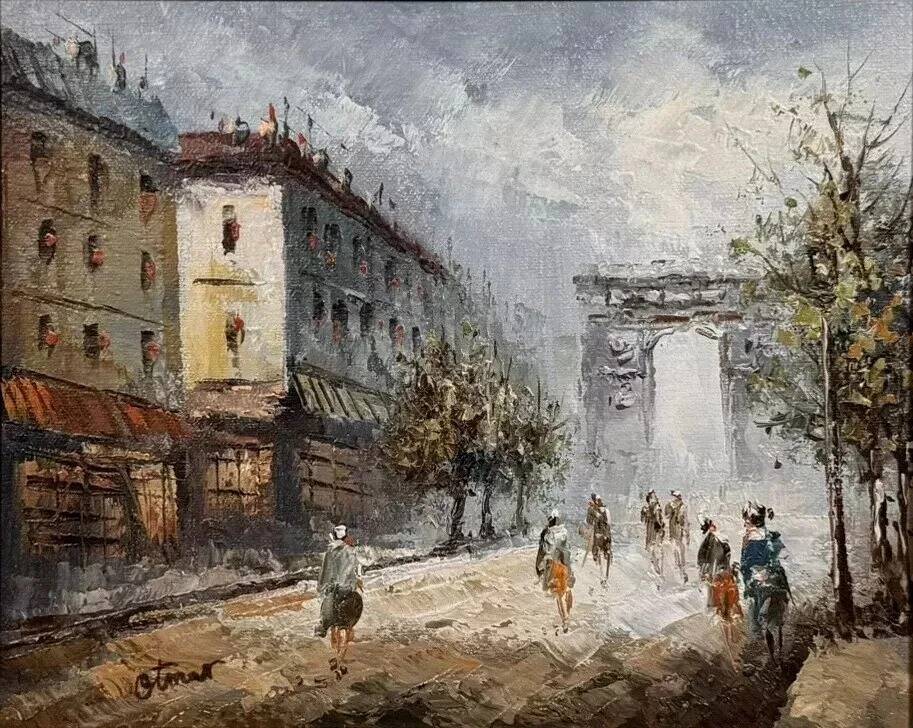 Oil painting on canvas: the Porte Saint Martin Paris 20th century