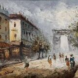 Oil painting on canvas: the Porte Saint Martin Paris 20th century