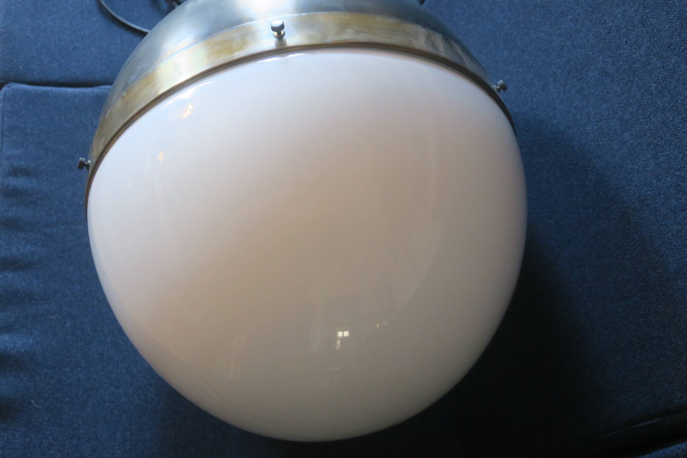 Large Hicks bronze and glass ball pendant light, USA