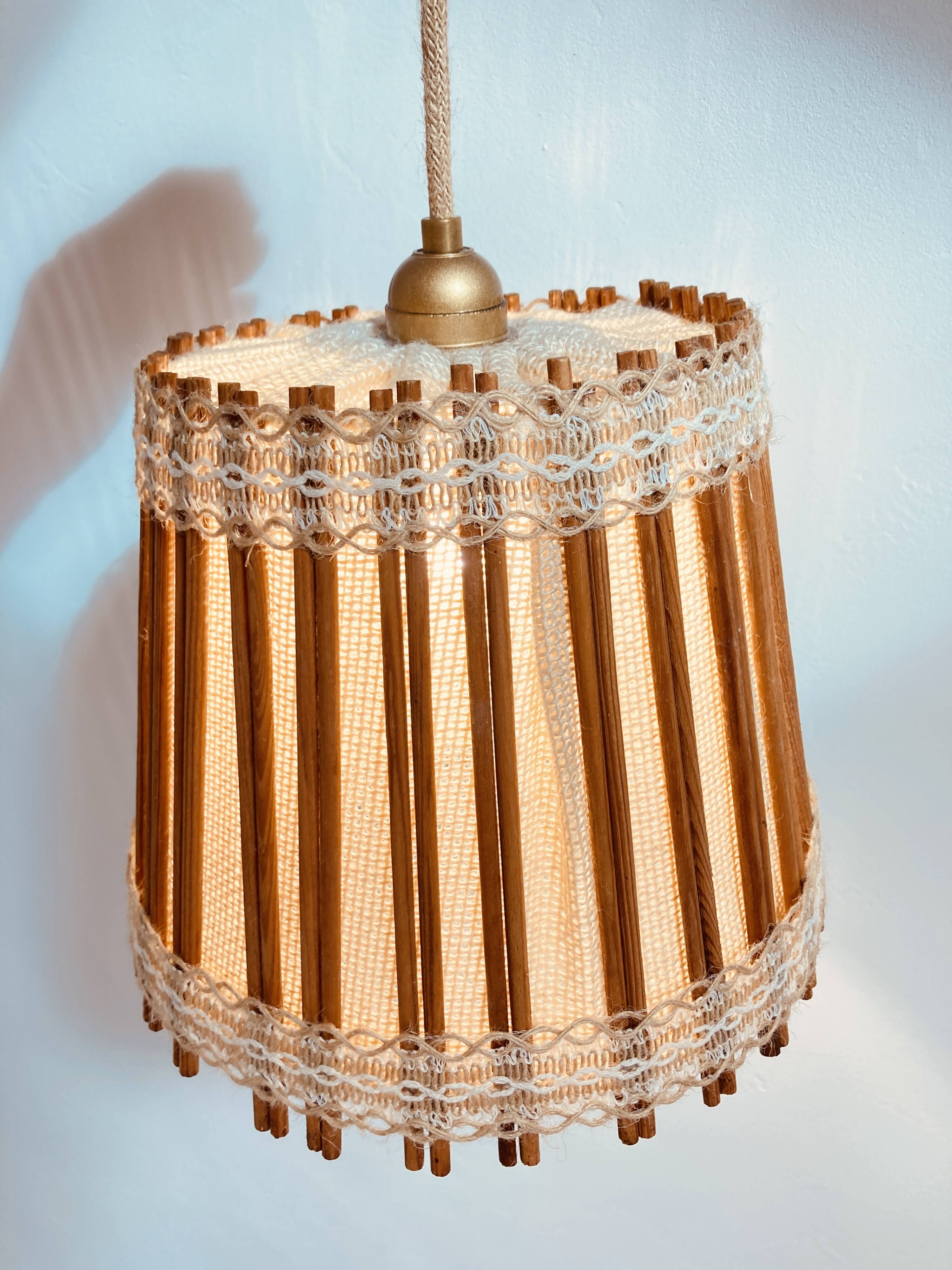 Vintage fabric and wood pendant light