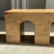Solid monoxyl wood bench with carved 3-arch base - Natural wood color