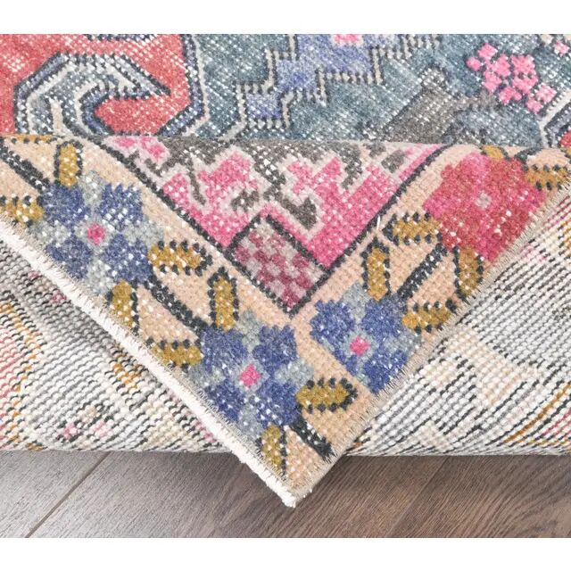 Vintage Turkish Hand-Knotted Geometric Runner Rug 123x209