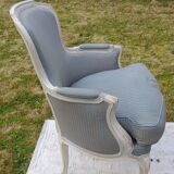Bergère armchair with blue striped seat and back