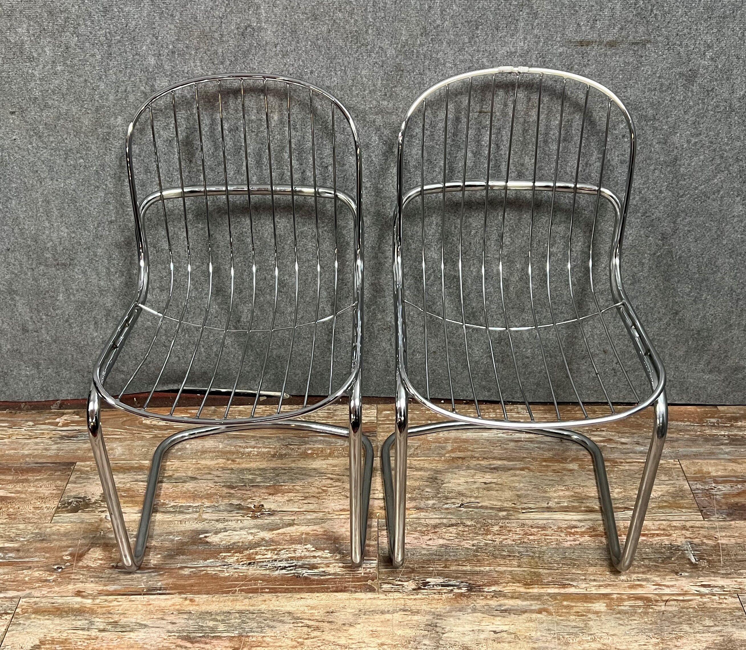 Pair of chromed metal chairs 1970