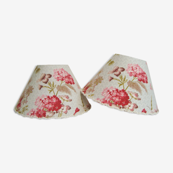 Pair of lampshades in classic antique fabric with hydrangea patterns