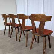 Vintage Tyrolean Dining Chairs: Set of 4, Red Fabric Seat, 1970s
