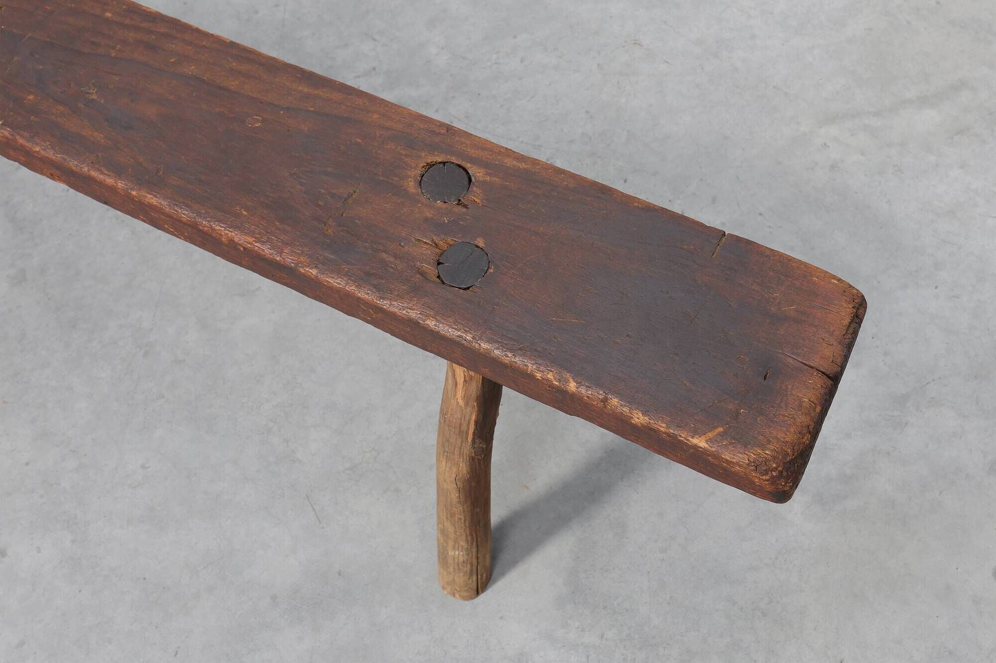 French Primitive Farmhouse Bench with Splayed Legs, 19th Century
