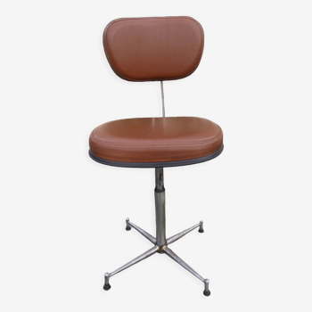 Vintage office chair brand mirima adjustable with brown imitation leather top and metal foot