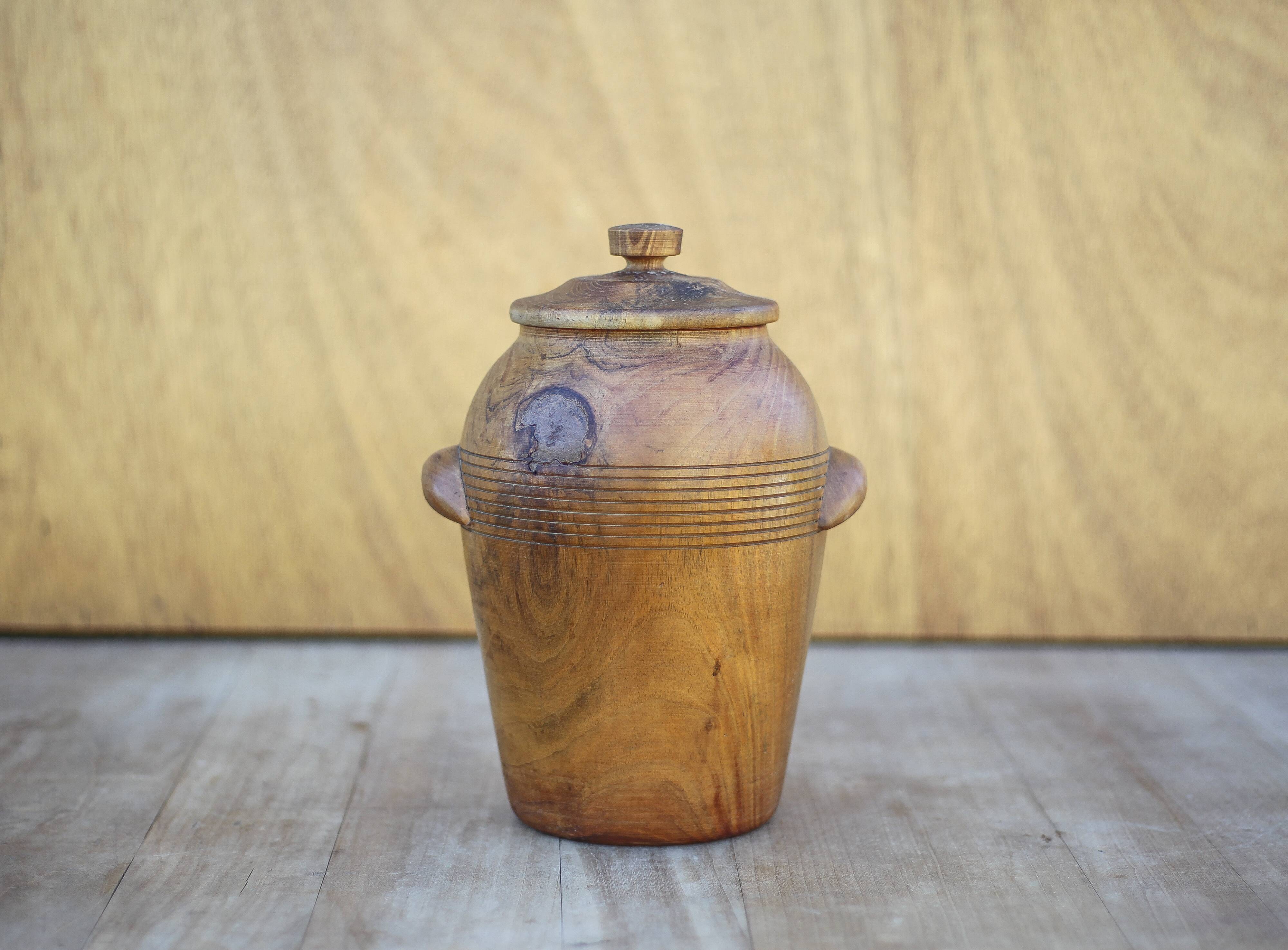 Olive wood lidded pot, storage pot, wooden pot, wooden box, storage pot, kitchen