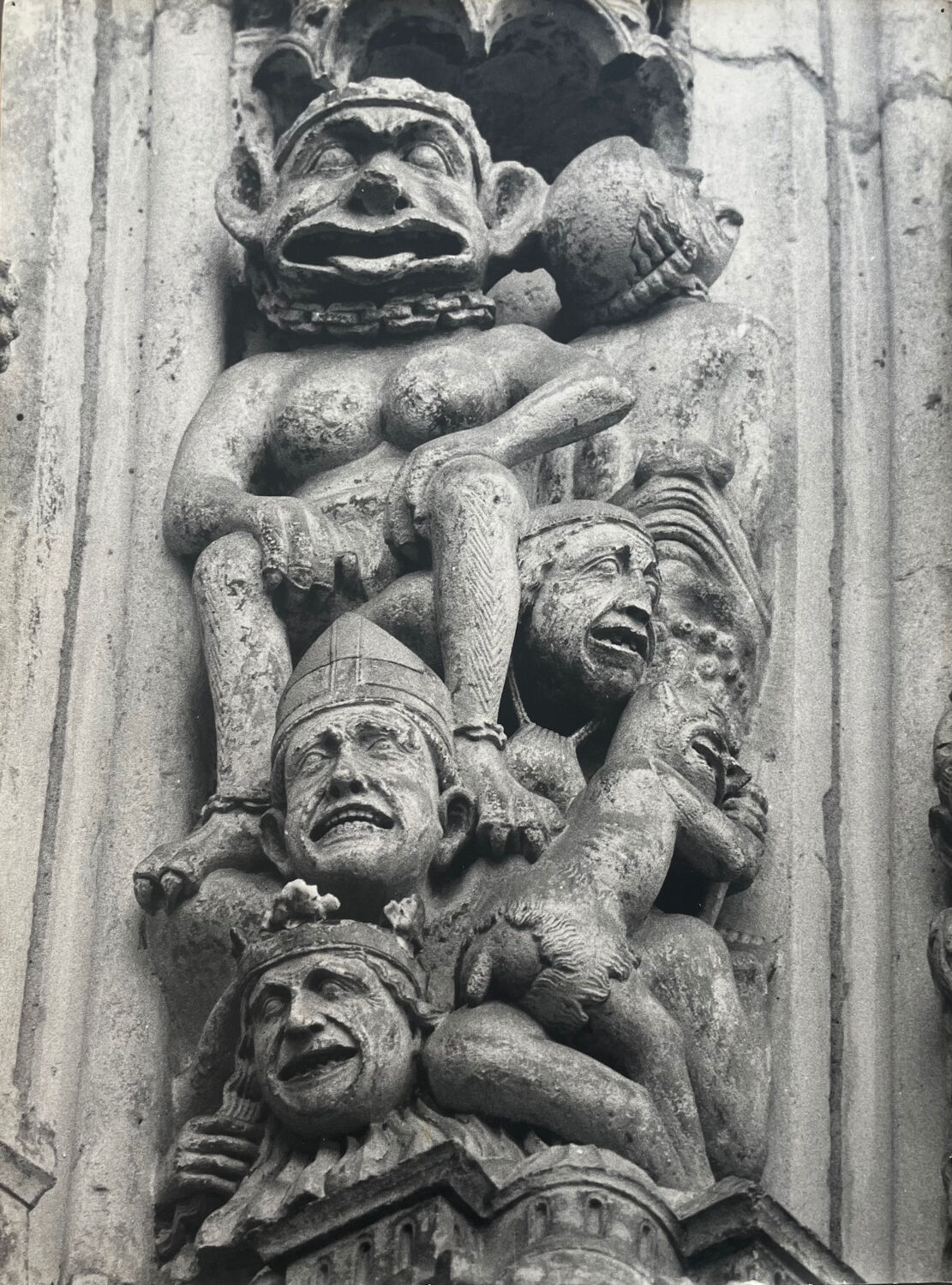 Print black and white silver photograph bas-relief of a twentieth century church