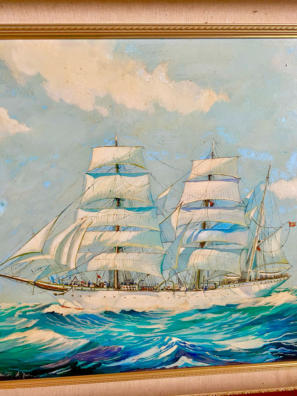 Peinture maritime originale – “Statsraad Lehmkuhl”, voile norvégienne