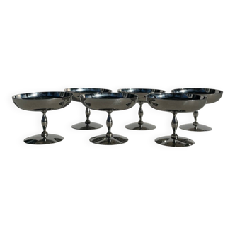 Ensemble de 6 verres métal / coupes à glace en inox sur pied vintage